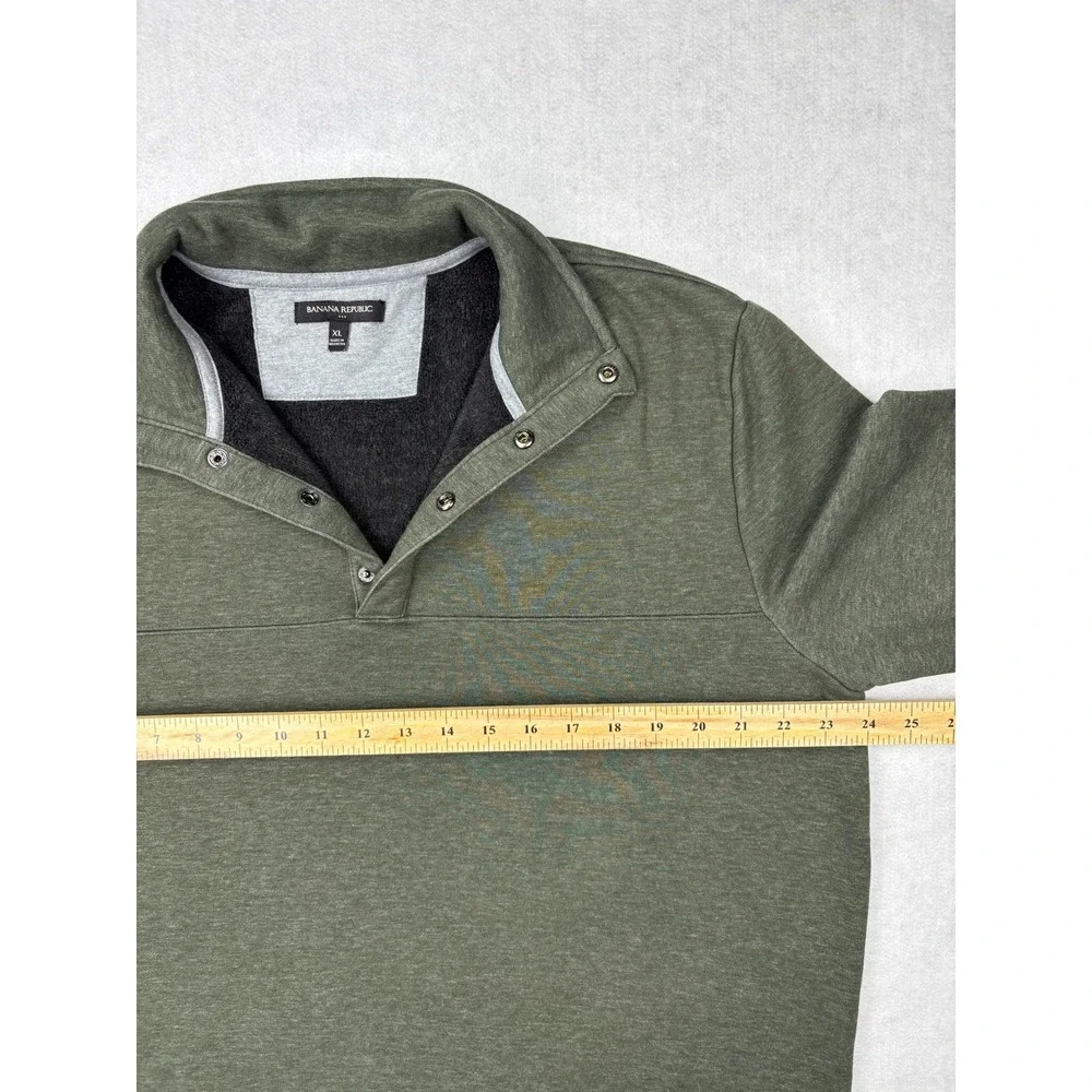 Banana Republic Mens XL Olive Green Snap Mock Neck Fleece Pullover‎ 514826-00